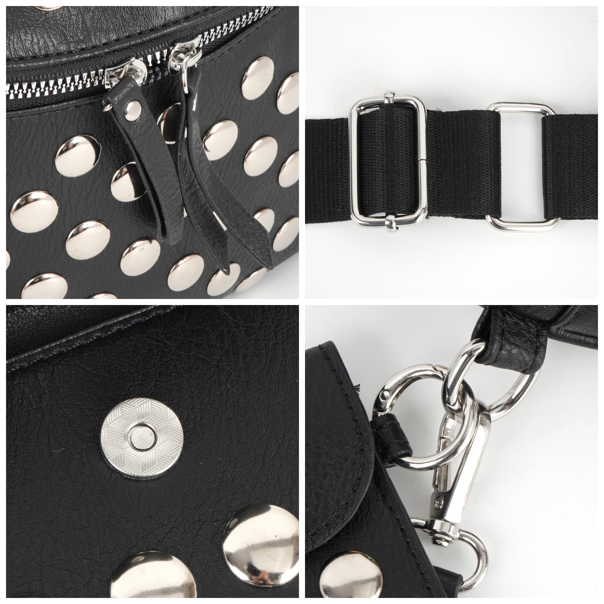 Women Rivet Faux Leather Fanny Pack Waist Bag Chest Bag Crossbody Shoulder Bag