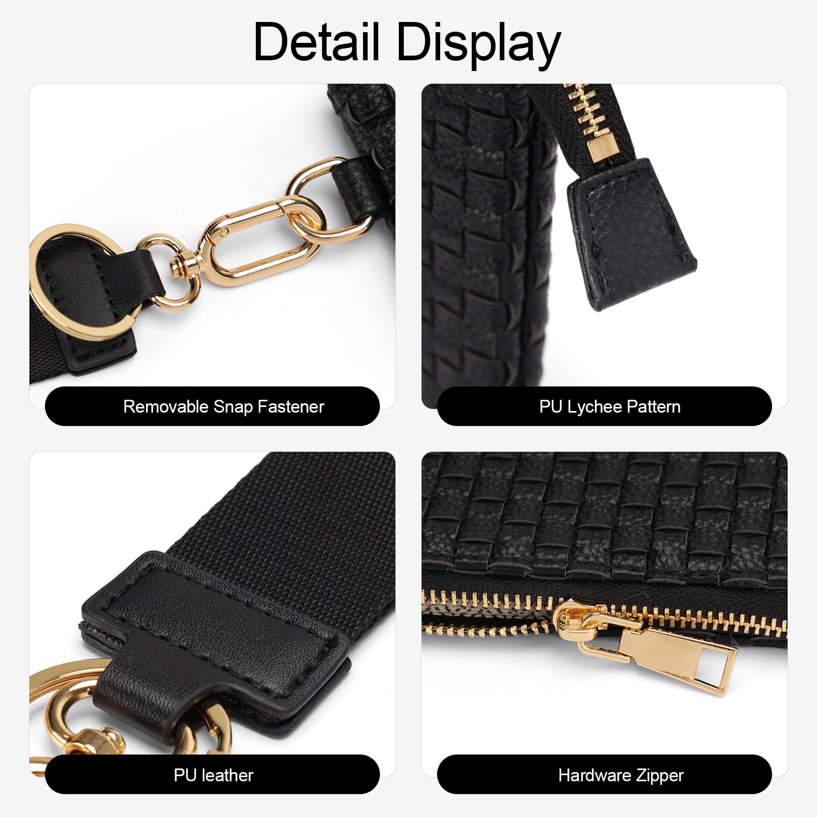 Woven Checkered Wristlet Wallets for Women, Faux Leather Zipper Wristlet Purse with 6 Card Slot, 9.25" x 4.72"